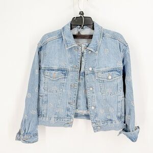 Topshop Light Blue Embellished Polka Dot Jean Jacket